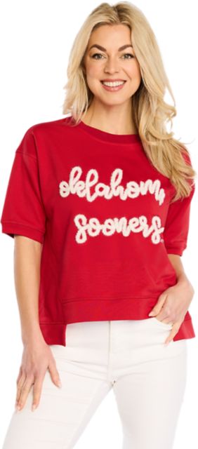 University of Oklahoma Women's Glitter Script Boxy Top